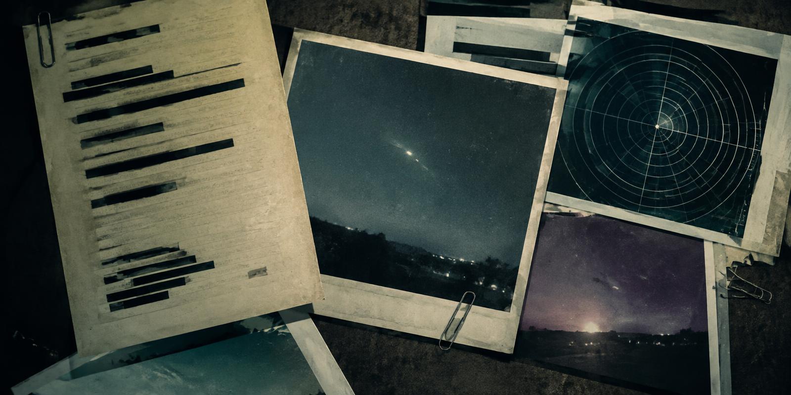 Redacted documents, a grainy night-sky photograph and a radar printout